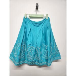 Talbots Petites Flare/A-Line/Circle Embroidered Eyelet Skirt, Size 4P Blue/White